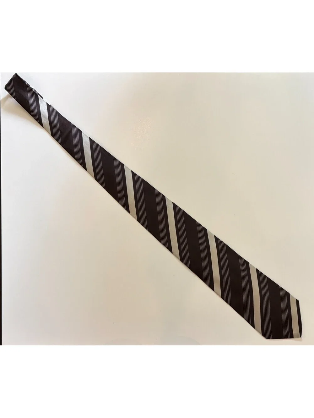 Ralph Lauren Purple Label Silk Necktie Brown Silver Striped England Hand Made